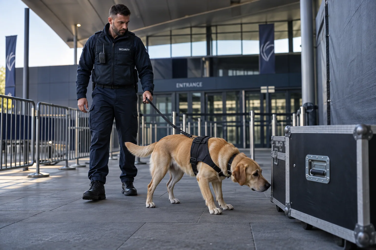 AI-generated illustration of a security dog and handler